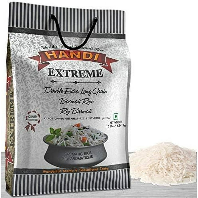 Handi Basmati Rice 10 lbs, Extra Long Grain Aromatic White Rice, Premium Gluten-Free Low-Fat Bulk Bag