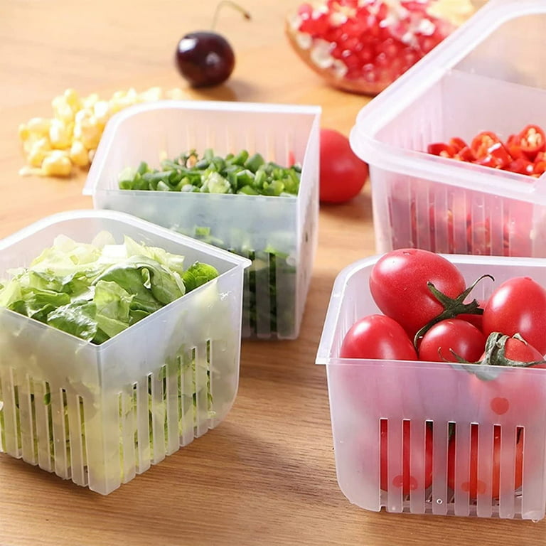 Set of 5 with Drain Basket Fruit Storage Containers , King Size to Mini  Tall Airtight Fridge Fresh Produce organizer , used for food Frozen  Vegetable