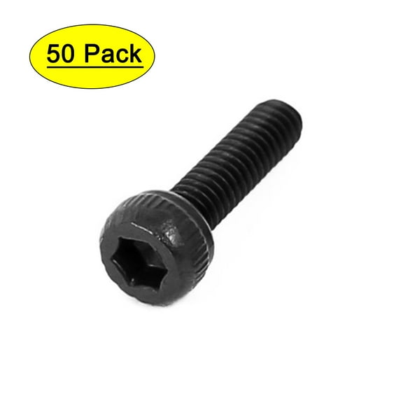 M2.5x9mm Alloy Steel Hex Socket Head Knurled Cap Screw Bolt Black 50pcs
