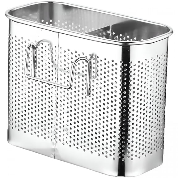 BPPEG Kitchen Utensils Chopsticks Holder Drying Rack Basket with Hooks 2 Divided Compartments Stainless Steel Large