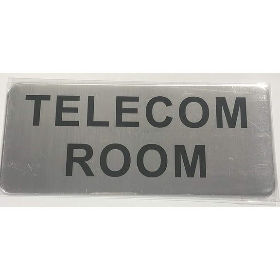 TELECOM ROOM SIGN (BRUSH ALUMINIUM, 3.5X8 )-The Mont argent line.