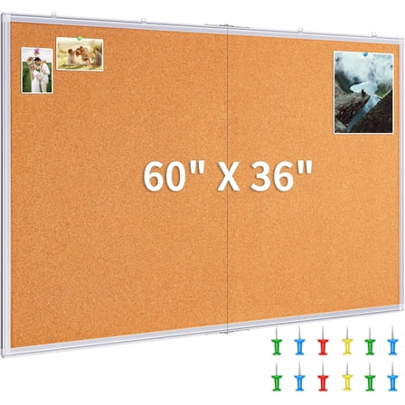 Large Cork Board 60 x 36 in, Bulletin Board for Walls, 5'x 3' Extra Aluminum Framed Corkboard, Foldable Wall Mounted Back to School Pin Memo Notice Cork Board for Office, Home Wall Display