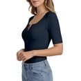 thumbnail image 3 of MOYIKO Womens Half Sleeve Summer Tops Henley Button Slim Fit Basic Casual T Shirts Fashion Clothing, 3 of 7