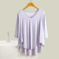 thumbnail image 2 of biudgviw Pajama Tops for Women V Neck 3/4 Sleeves Sleep Shirts Oversized Casual Comfy Soft Irregular Hem Sleepwear, 2 of 7