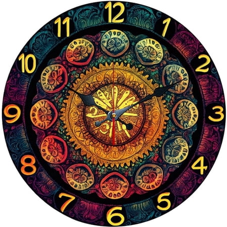 SBEMP10 Inch Silent Wall Clock, Mandala Colorful Gear Decorative Wall Clock, Battery Operated Non-Ticking Round Clock for Living Room Bedroom Bohemian Home Decor