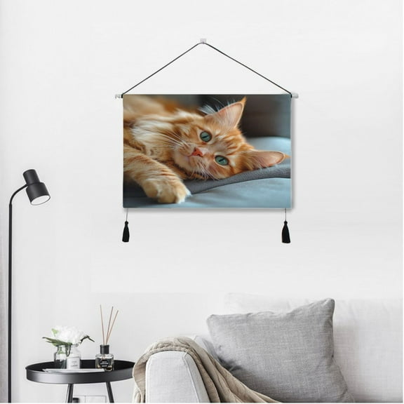 16.7"x24.5" Modern Canvas Wall Art Decorative Painting Backdrops for Living Room, Bedroom, Office & Studio Orange Cat Lying on Sofa