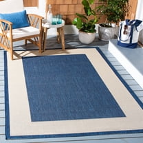 Safavieh Courtyard Justine Bordered Indoor/Outdoor Area Rug, Navy/Beige, 6'7" x 9'6"