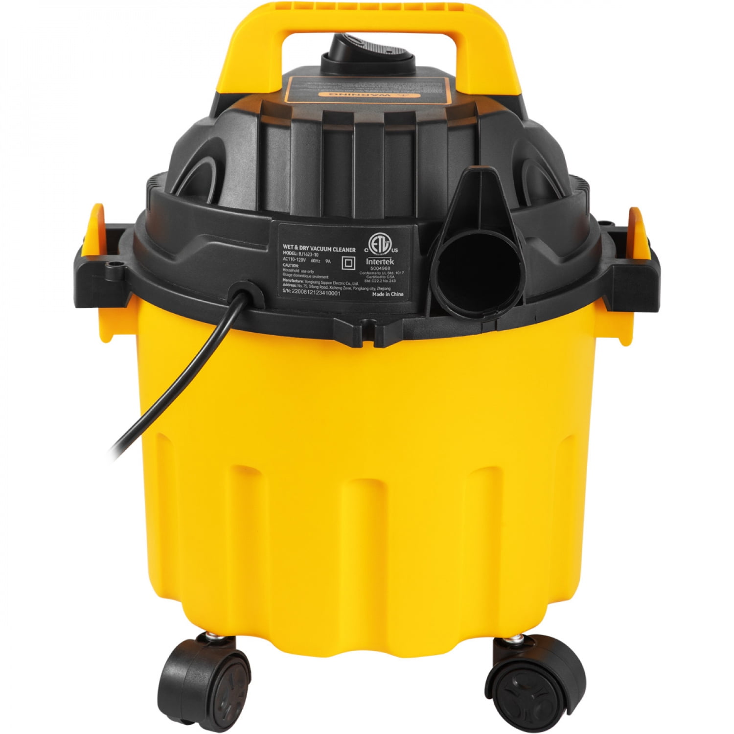 3 in 1 Wet Dry Blow Shop Vacuum 2.6 Gallon 2.5 Peak HP ETL Listed Portable With Attachments For Home Car Workshop Yellow Black