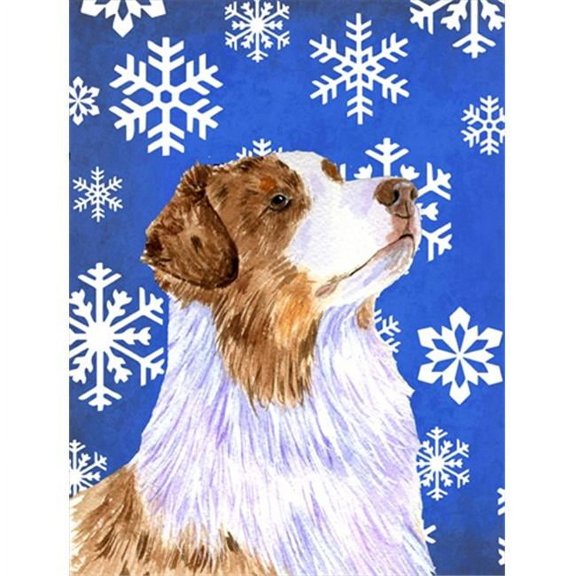 28 x 40 in. Australian Shepherd Winter Snowflakes Holiday House Size Canvas Flag