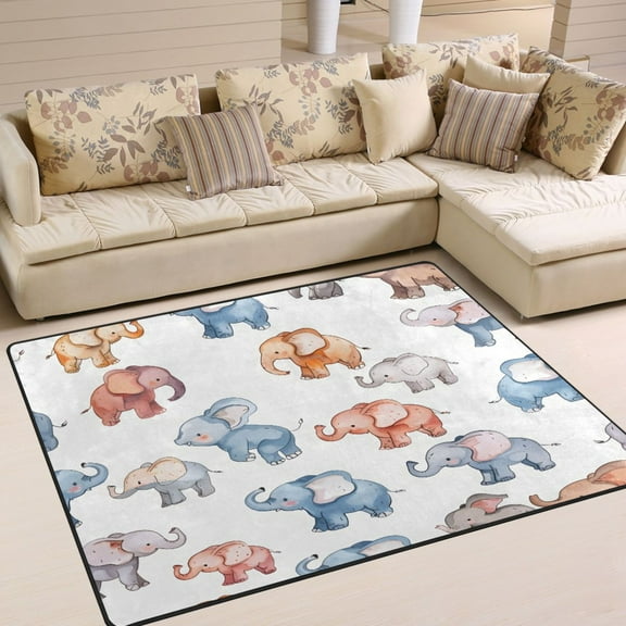 Ryvnso Cute Little Elephant Area Floor Rugs Soft Non-Slip Large Mats Nursery Carpets 63" x 48"