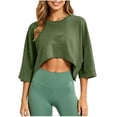 thumbnail image 3 of DYTTDG Women's Loose Fit Cropped Top | Round Neck 3/4 Sleeve Casual Workout T-Shirt Pullover, Sporty Everyday Top, 3 of 8