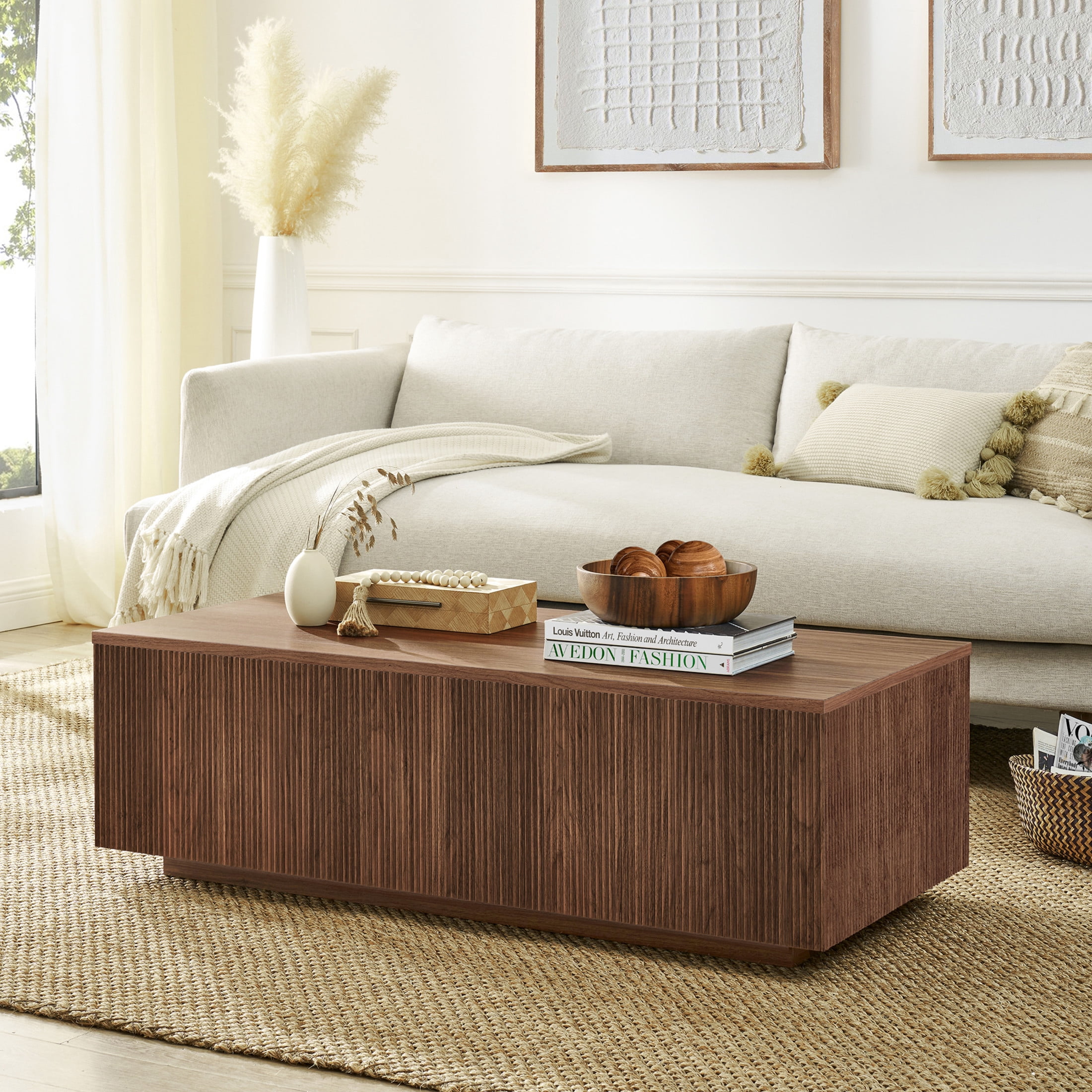 Evelyn&Zoe Modern/Contemporary 48" Wide Satin Walnut Coffee Table