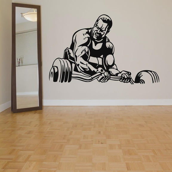 Sports Wall Decals Family Gym Art Wall Sticker Home Decors Living Room Man Fitness Weight Lifting Pattern Removable 42x66cm