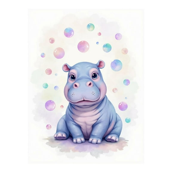 Diamond Art Kit for Adults, Cute Hippo Bubbles Pastel Diamond Painting for Adults Beginners, DIY Diamond Art Painting Kits, 5D Diamond Painting Crafts for Home Decor 12x16 Frameless