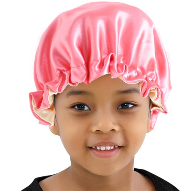 Bonnet en Satin pour Enfants Bonnet de Nuit Doux Ajustable Double