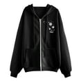 thumbnail image 3 of Women's Dandelion Print Drawstring Pocket Zip Up Hoodie Sweatshirt, Fleece Lined Oversized Winter Fall Jacket Coat for Casual Daily Wear, Outdoor Activities and Y2K Street Fashion Black L, 3 of 4