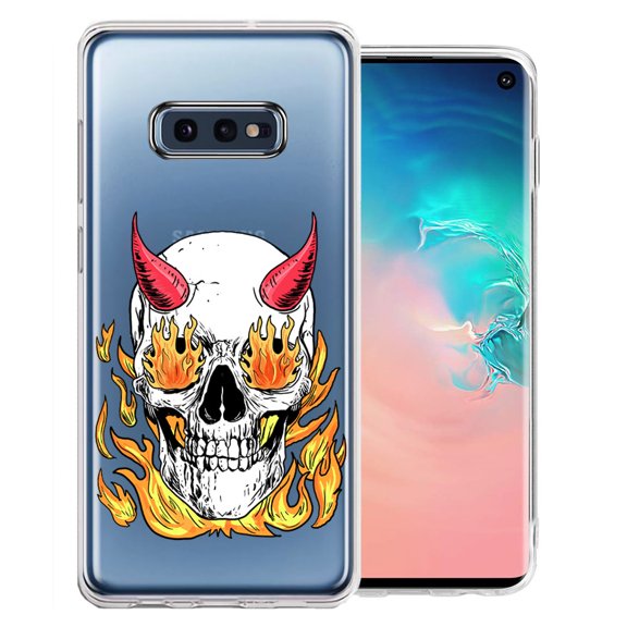 MUNDAZE For Samsung Galaxy 10e Flamming Devil Skull Design Double Layer Phone Case Cover