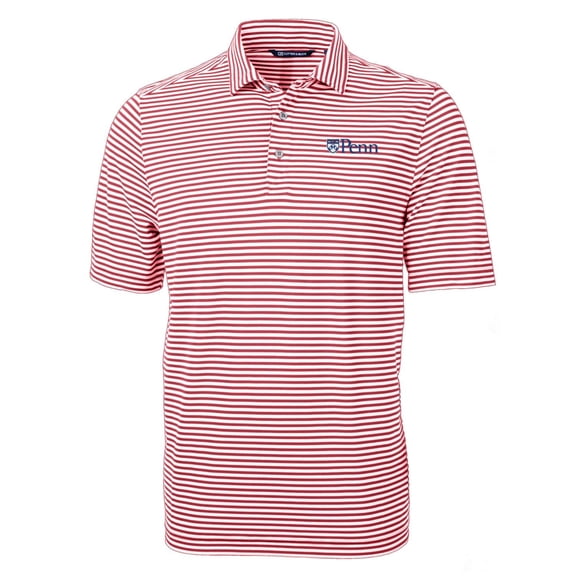 Men's Cutter & Buck Red Pennsylvania Quakers Virtue Eco Pique Stripe Recycled Polo