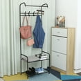 3in1 Entryway Metal Coat and Shoe Rack, Bench with Hanger, Clothes