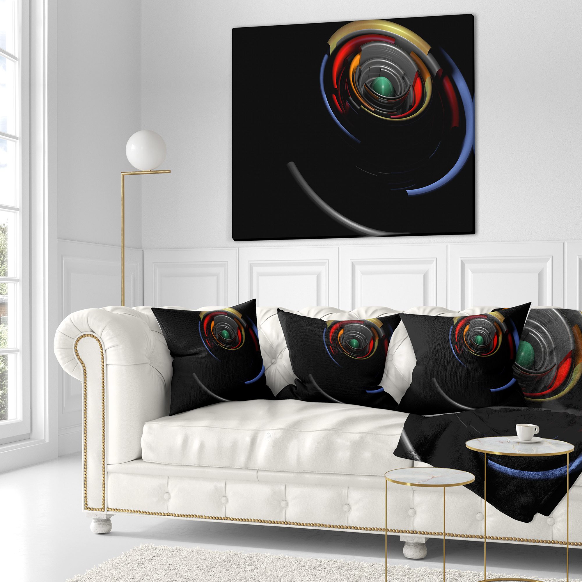 Designart Fractal 3D Circled Stripes - Contemporary Throw Pillow - 16x16