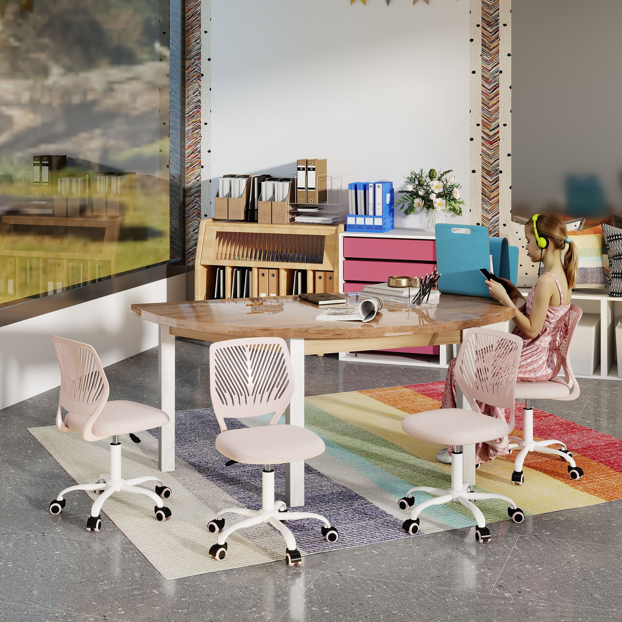 Homy Casa School Student Desk Chair Set of 2, Ergonomic Classroom Task Chairs, Blush Pink