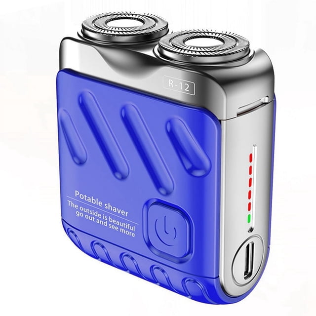 Afeitadora de Barba, Afeitadora Eléctrica Recargable, Cortador Magnético de Doble Anillo, Mini Afeitadora Eléctrica, Afeitadora de Viaje Azul