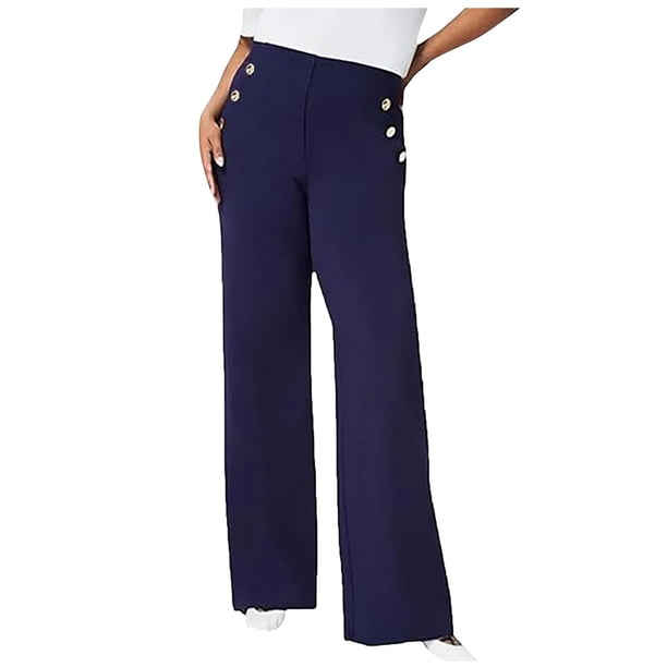 Pantalones de yoga de cintura alta y pierna ancha. Vaqueros de pierna recta con botones. Poliéster, botones decorativos. XS-XXXL. Para el gimnasio, la oficina o el día a día.