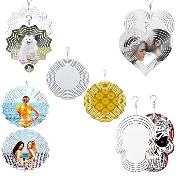Sublimation Wind Spinner Blanks, Metal Garden Heat Press Transfer Sublimation Blank Decoration, 1Pcs Indoor Outdoor Hanging Wind Spinners Blanks, Silver DIY Gift 8x8 In