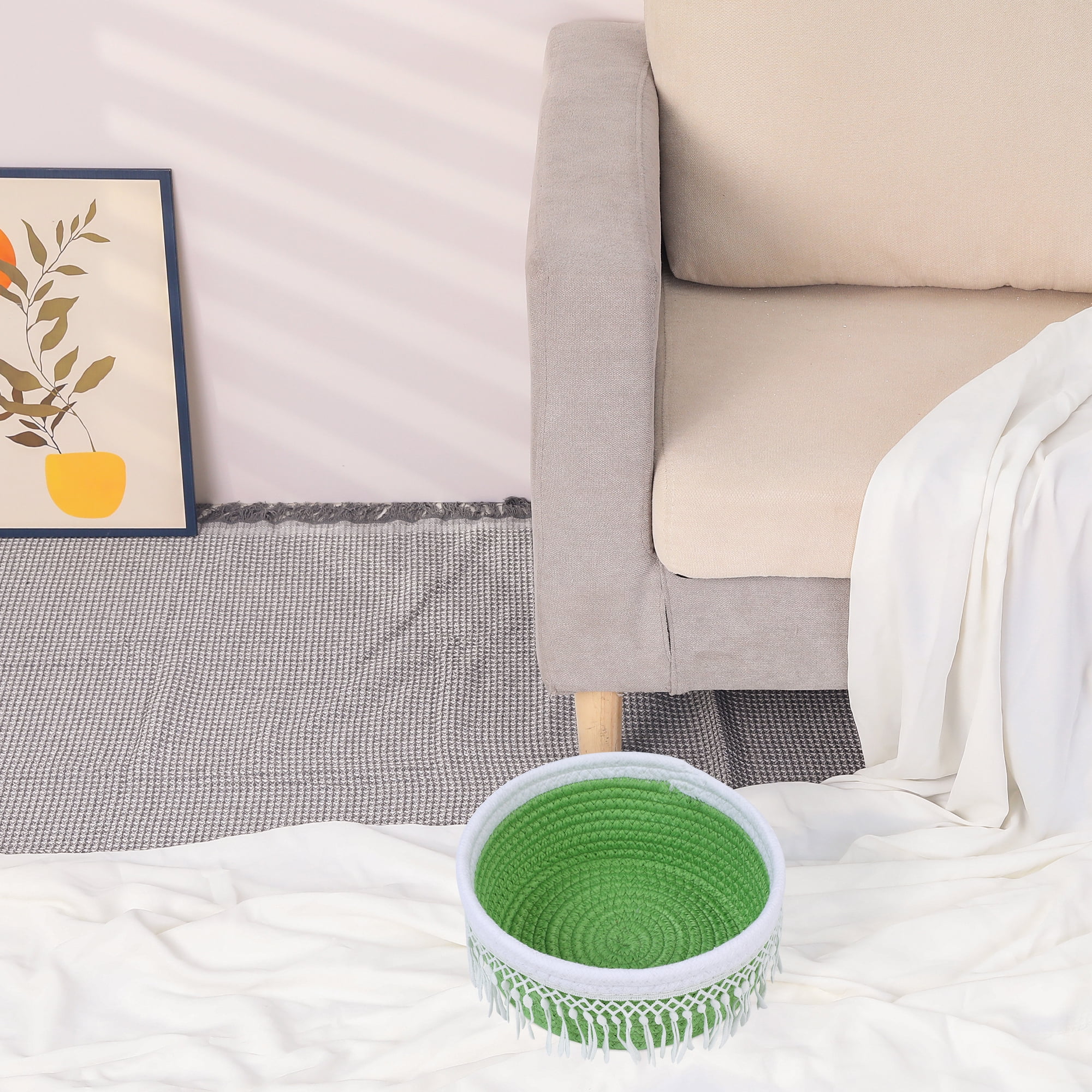 Unique Bargains 1 Pack Woven Storage Basket for Entryway Desk Green 8.1*3.7in