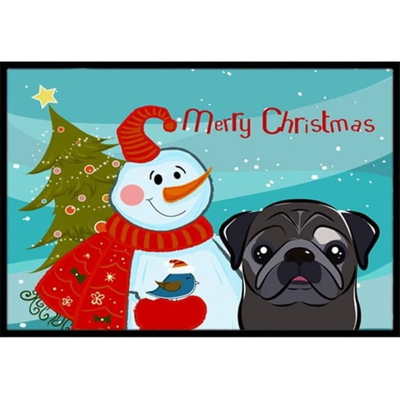 Caroline's Treasures BB1883MAT Snowman with Black Pug Door Mat, Indoor Rug or Outdoor Welcome Mat 18x27 Doormat , 18H X