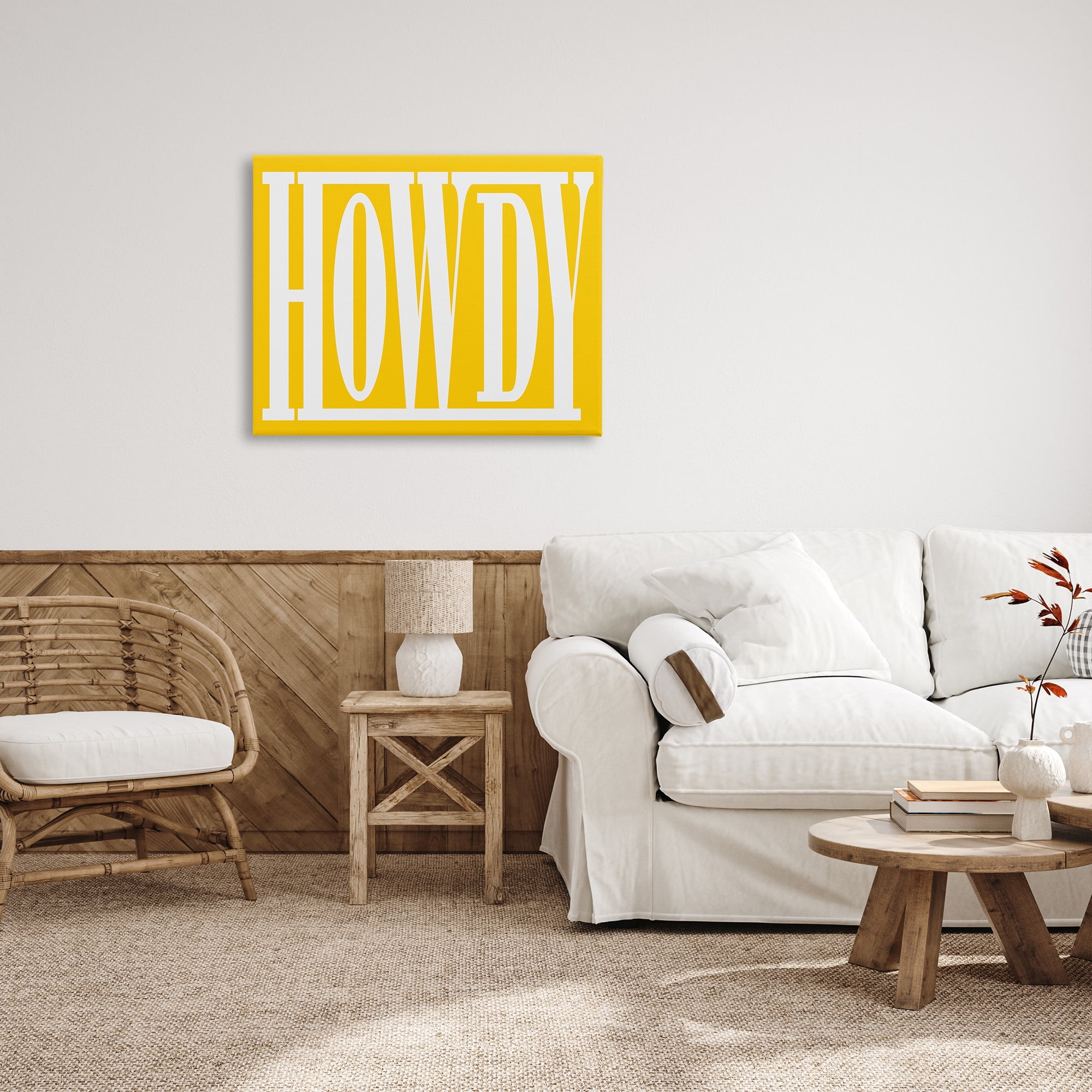 Stupell Industries Howdy Phrase on Yellow Typography Painting Gallery Wrapped Canvas Art Print Wall Art, 40 x 30
