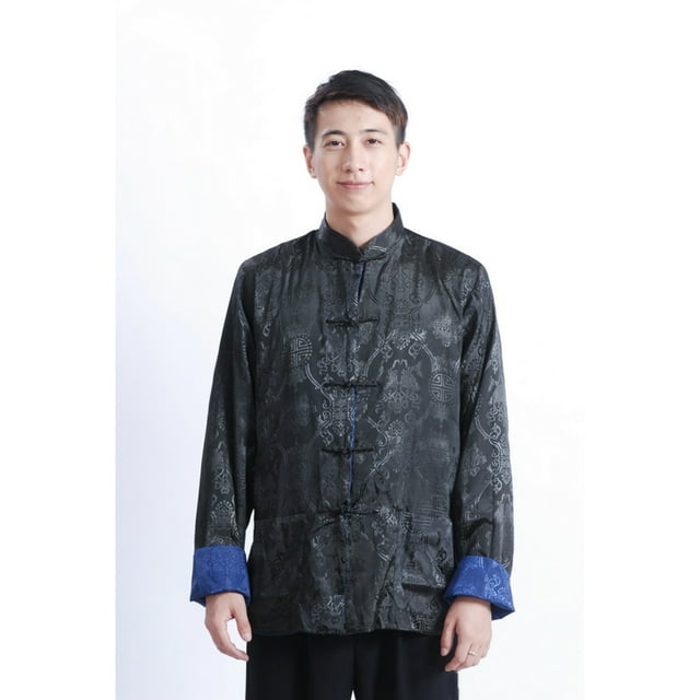 Costume pour Hommes Traditionnel Chinois en Satin Hanfu Manches Longues Cardigan Veste de Performance à Simple Boutonnage
