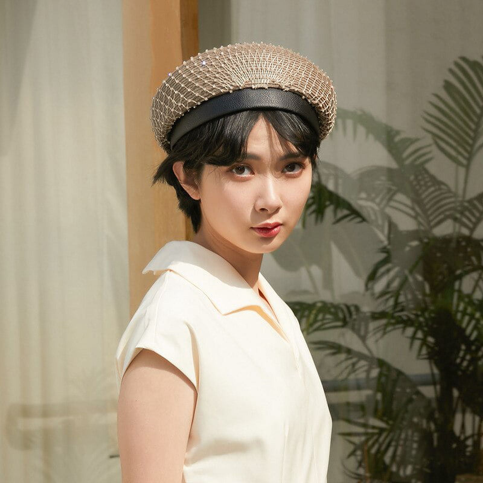 CoCopeaunts Womens Woven Berets Cap Spring Summer French Artist Rhinestone Beret Straw Hat Female Jewelry Painter Caps Bonnet Cap Wholesale