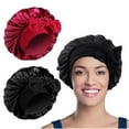 thumbnail image 1 of WUBAYI 2 gorros de satén para dormir, capó de seda para dormir, capó para el baño, banda para corbata para mujeres, pelo largo y rizado trenzado (negro rojo), 1 of 4