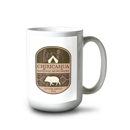 

15 fl oz Ceramic Mug Chiricahua National Monument Arizona Vintage Vector Tent and Javelina Dishwasher & Microwave Safe