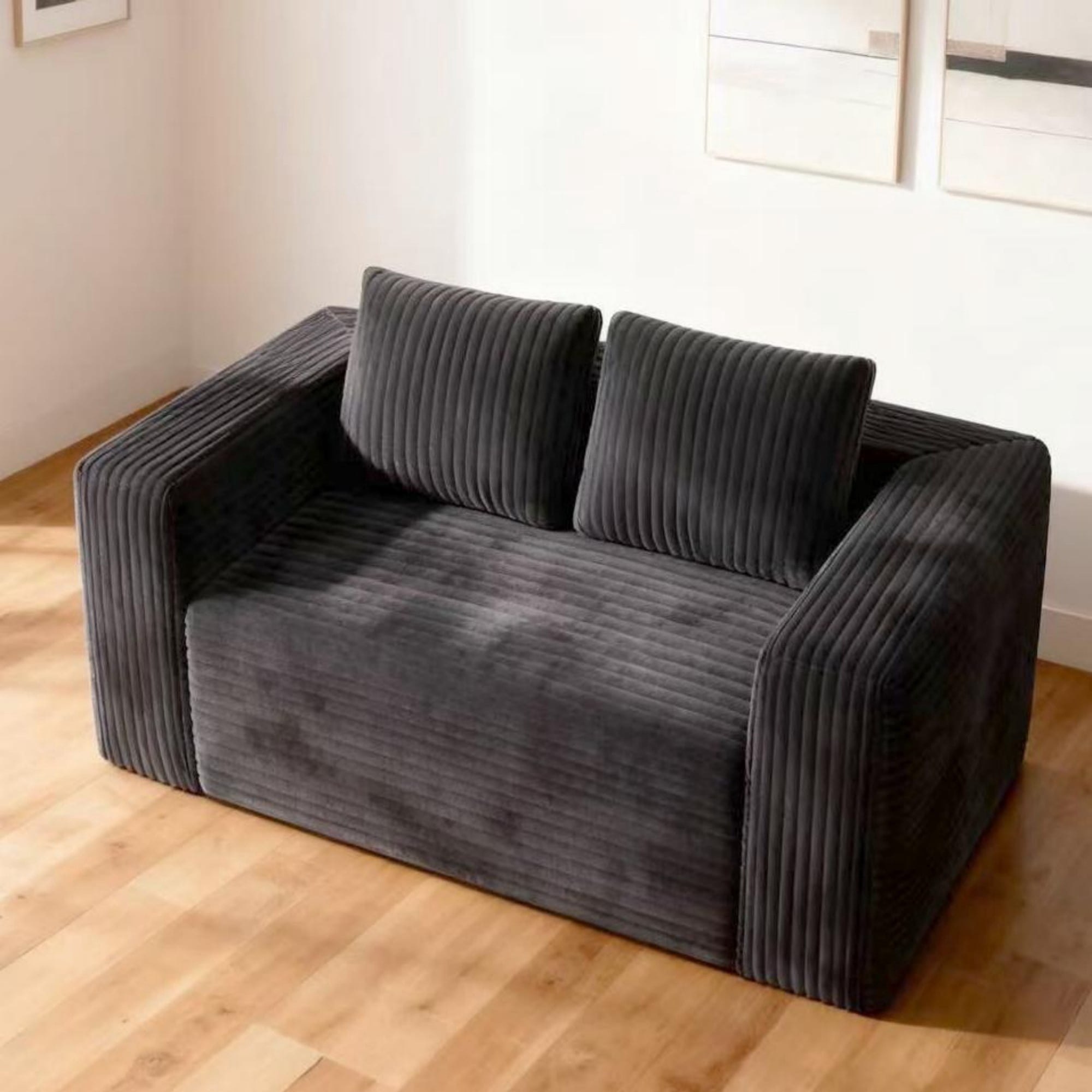 63" Loveseat Sofa Couch,Cloud 2 Seater Boneless Couch,Deep Seat Corduroy Sofa,Modern Compressed Sofa Small Couches for Small Spaces,Apartement,Gray