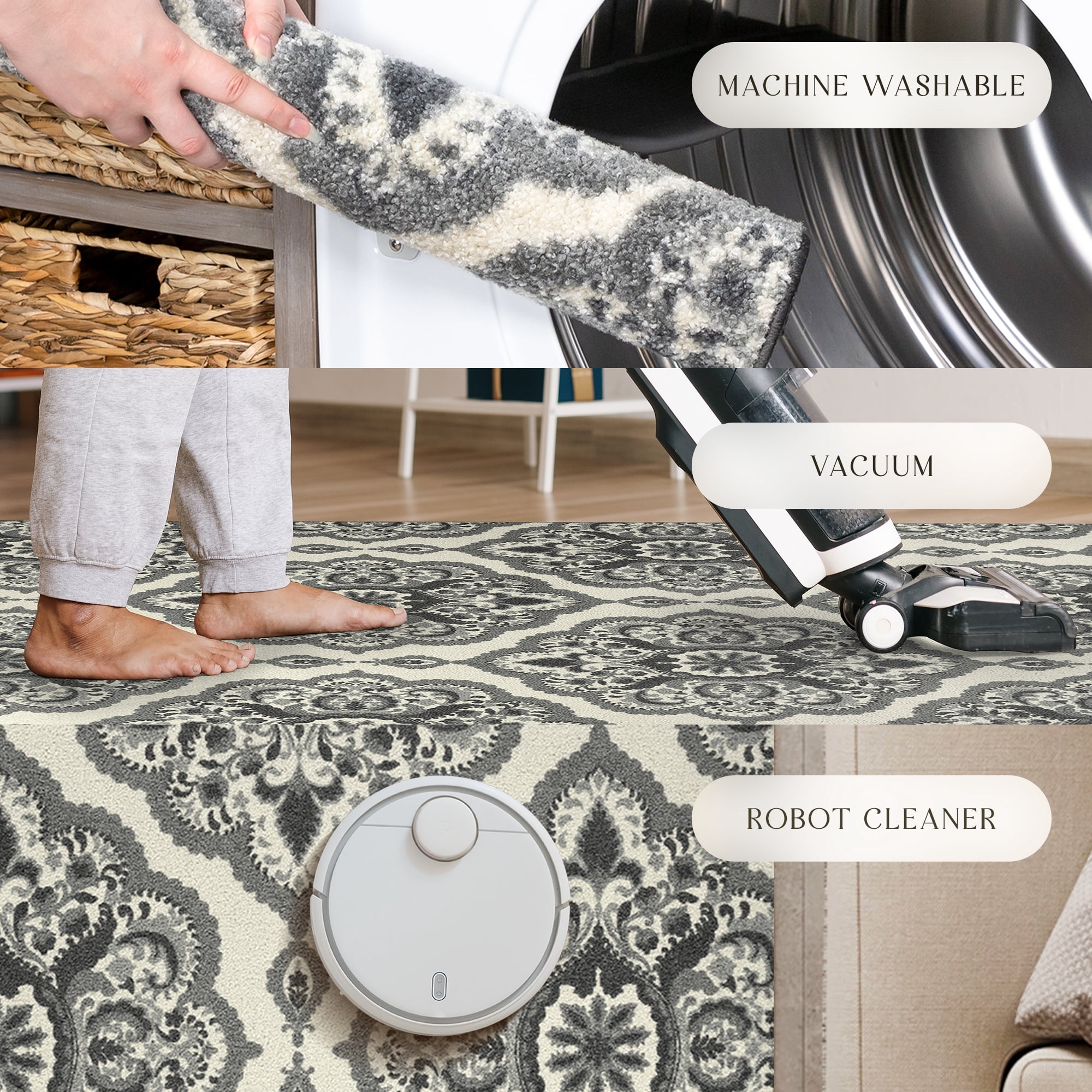 Maples Rugs Vivian Transitional Medallion Grey Washable Entryway Area Rug, 2'6 x 3'10