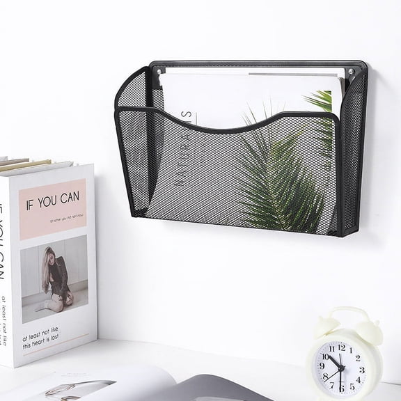 Wall Mount File Hanging Organizer,Happon 1 Pocket Metal Mesh Office Home Folder Binder Holder Magazine Mail Sorter Rack,Black