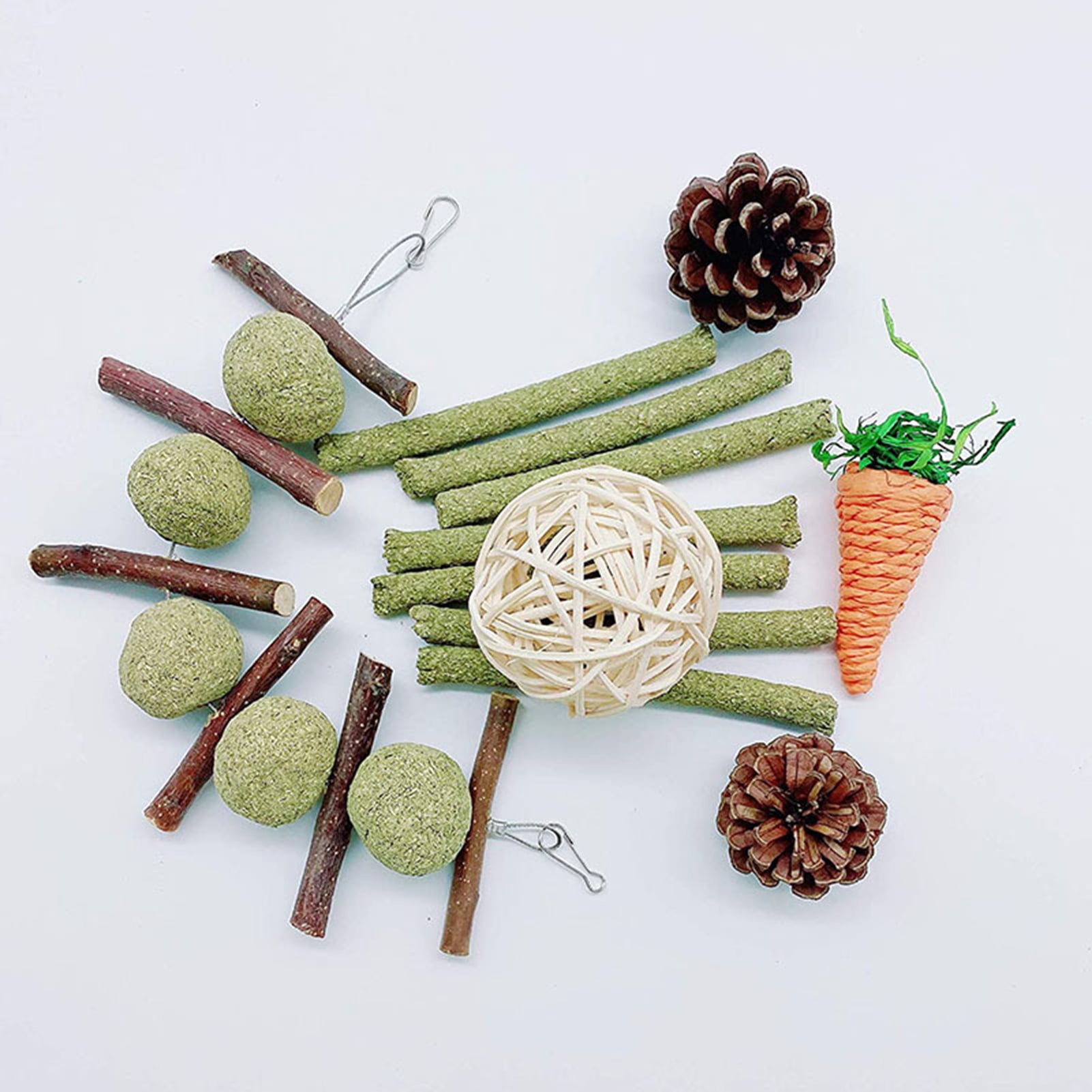 DOPI 6Pcs Bunny Toys Carrot Pine Cones Balls Natural Wood Molar Toys Hamster Play Chew Toys Pet Toys
