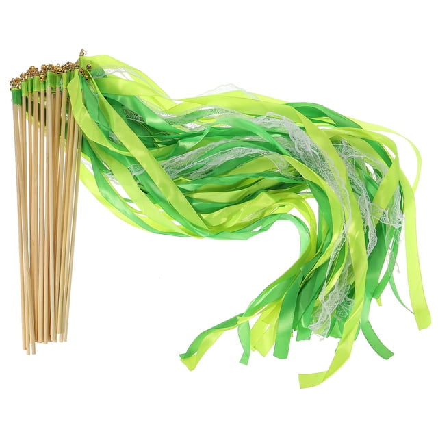 Unique Bargains Lace Silk Ribbon Fairy Sticks Wands for Wedding Party, Green/Light Green 25 Pack
