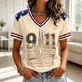 thumbnail image 3 of 9/11 25th Anniversary Shirt Womens WE Will Never Forget Tee Shirts | Lightweight Fabric, V Neck Short Sleeve Tops, American Flag, 2001-2026 25Th Anniversary Tops, Patriotic Honor Tee Shirt Beige,XL, 3 of 5