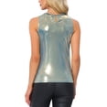 thumbnail image 3 of Allegra K Top sin mangas metálico para mujer, camiseta brillante para fiesta, XS, dorado y azul, 3 of 6