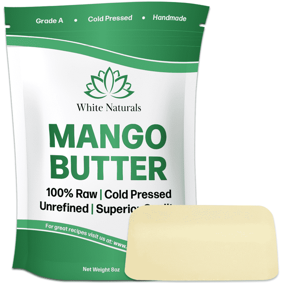 Unrefined Organic Mango Butter 8 oz Raw, Natural, 100% Pure, Grade A, Amazing Moisturizer, Use Alone or in DIY Body Butters, Soaps, Lotions and Lip Balm by White Naturals