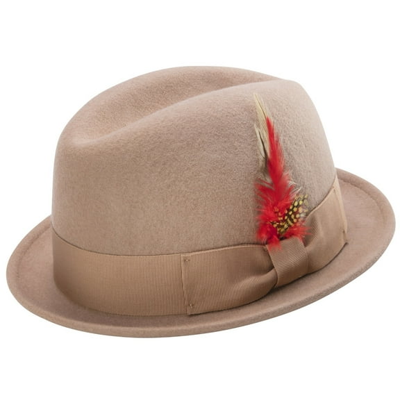Montique Men's Camel Center Crease Stingy Snap Brim Hard Felt Fedora Hat H53