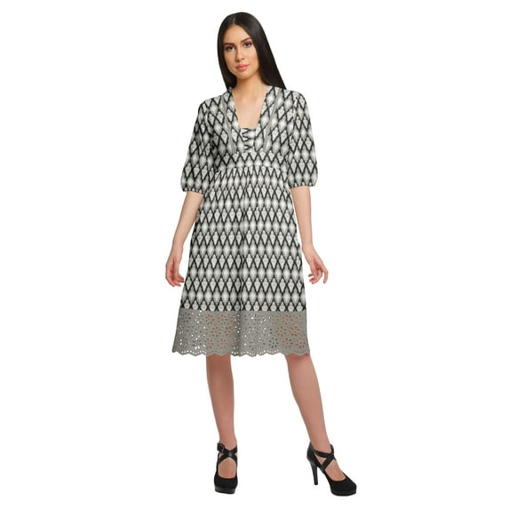Moomaya Printed Women Midi Length Cotton Dress Short Sleeve Summer Wear Clothing