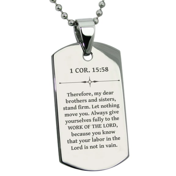 Stainless Steel Work Is Not in Vain 1 Corinthians 15:58 Dog Tag Pendant Necklace