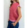 thumbnail image 5 of Women's Light-Weight Cap Sleeve Cardigan Summer Casual Striped Knit Open Front Button Down Sweater Red S, 5 of 8