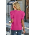 thumbnail image 5 of Wiholl Short Puff Sleeve Sweaters for Women Knit Tops 2026 Trendy Crewneck Striped T Shirts Casual Summer Blouses Pink Tshirts for Women, 5 of 8