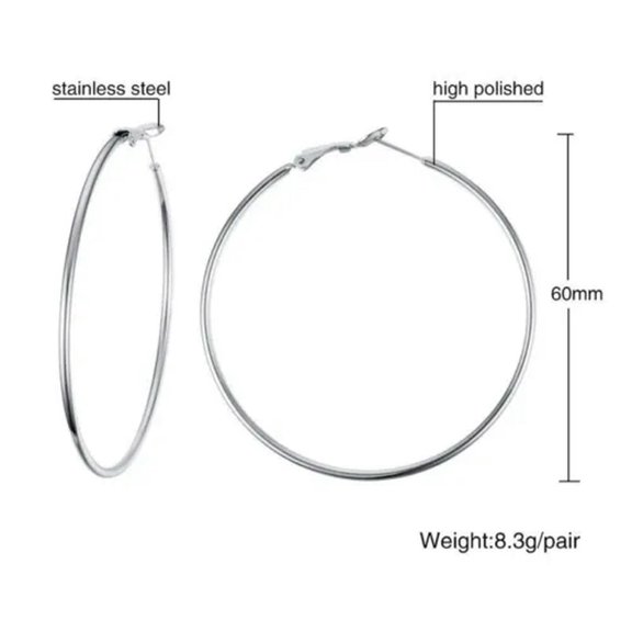 40/50/60/70MM Unique Stainless Steel Women's Big Round Hoop Earrings Silver Gift