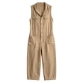 thumbnail image 7 of Guluxicc Womens Hooded Linen Jumpsuit Sleeveless Button Down Utility Pockets Tapered Leg Casual Loose Summer Vacation Overalls, 7 of 7